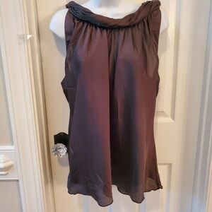 Signature by Larry Levine Satin Gathered Neck Top in Espresso